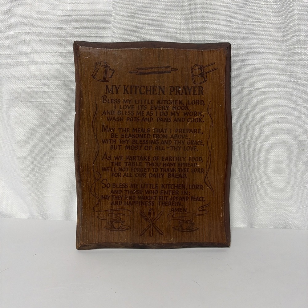 Vintage Our Kitchen Prayer Redwood Wall Plaque Sign Rustic Decor Made in USA